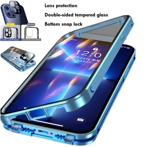 Metal Magnetic Double-Sided Glass Snap Lock Phone Case For iPhone 16 Pro Max