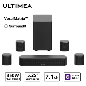ULTIMEA 350W 7.1ch Virtual Surround Soundbar, Home Theater TV Sound Bar with Subwoofer